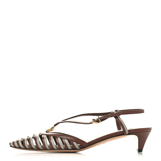 Lambskin FFold Slingback Sandals 37 Gianduia Matcha Latte