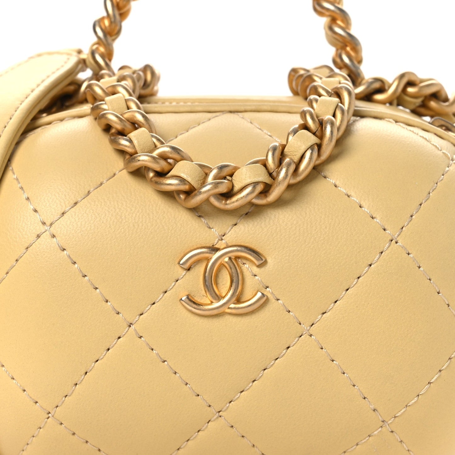 Lambskin Quilted CC Bubble Vanity Case With Chain Light Yellow