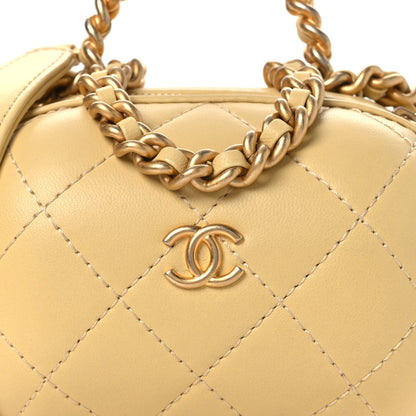 Lambskin Quilted CC Bubble Vanity Case With Chain Light Yellow