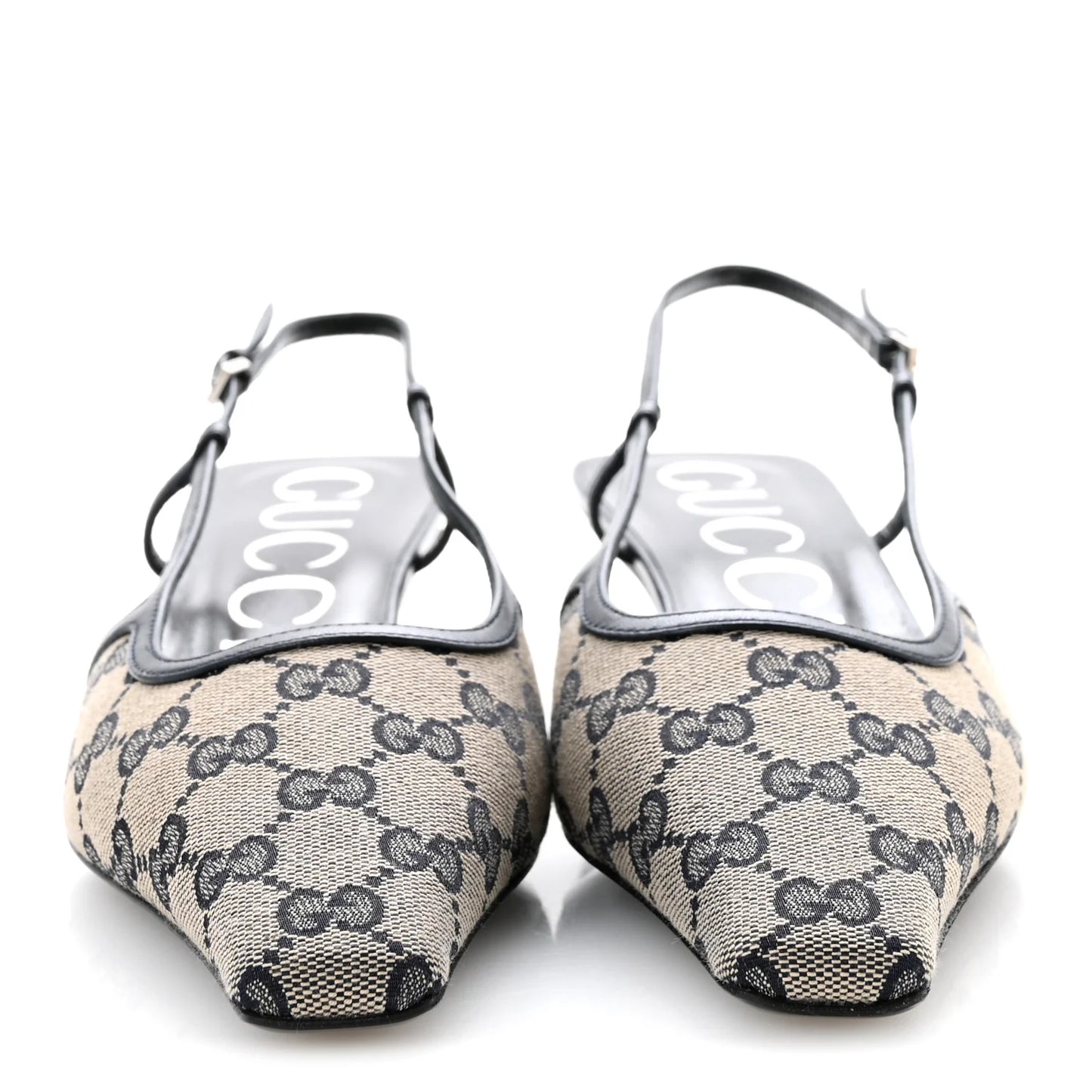 Gucci GG Monogram Malaga Kid Square G 75mm Slingback Pumps 40 Black