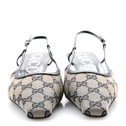 Gucci GG Monogram Malaga Kid Square G 75mm Slingback Pumps 40 Black