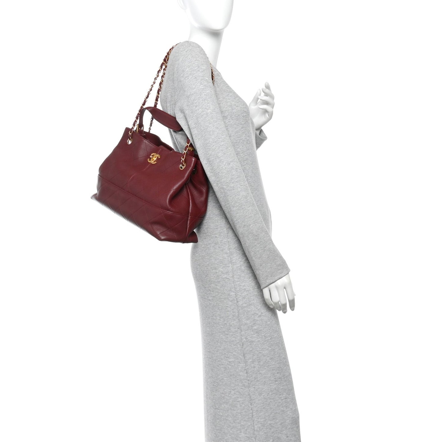 Calfskin Quilted Small Coco Base Shopping Bag Burgundy