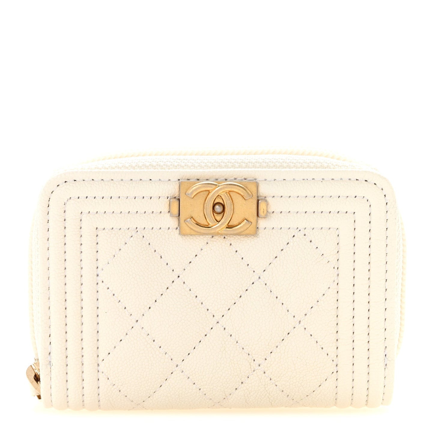Caviar Quilted Boy Zip Around Coin Purse Wallet White