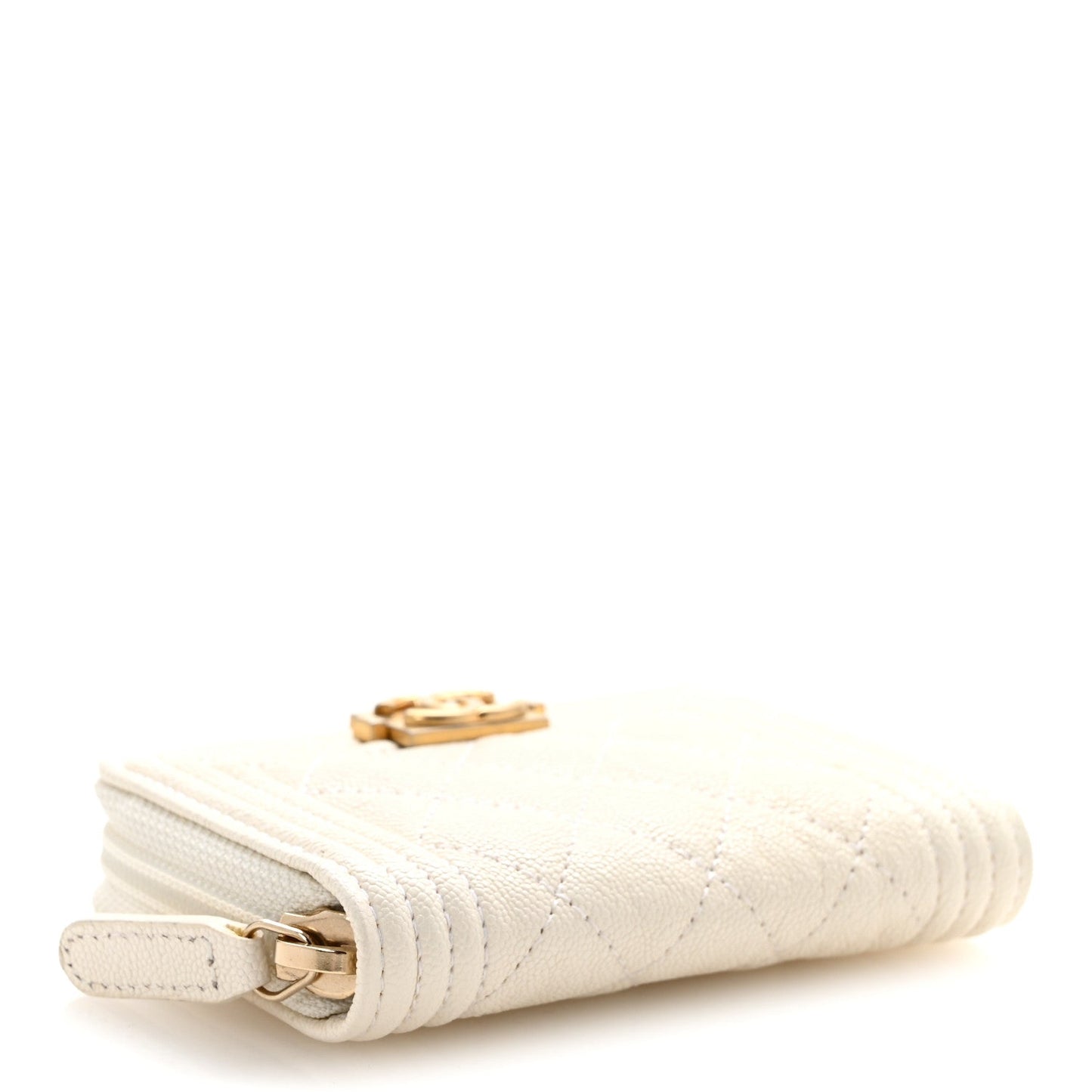 Caviar Quilted Boy Zip Around Coin Purse Wallet White