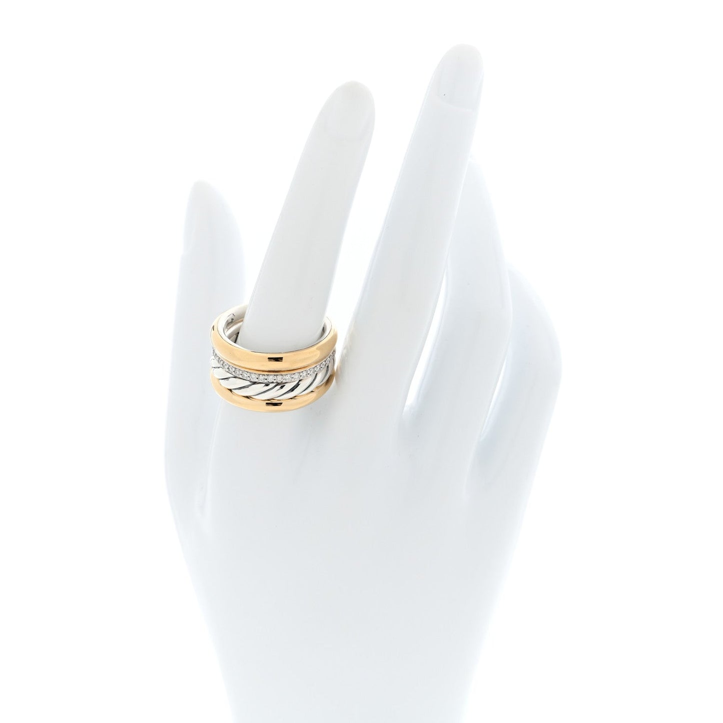 Sterling Silver 18K Yellow Gold Diamond 13.8mm Mercer Four Row Ring 60 9