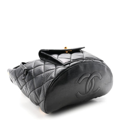 Lambskin Quilted Drawstring Backpack Black