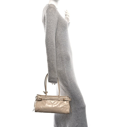 Glossy Calfskin Triangle Medium Bonnie Shoulder Bag Travertine