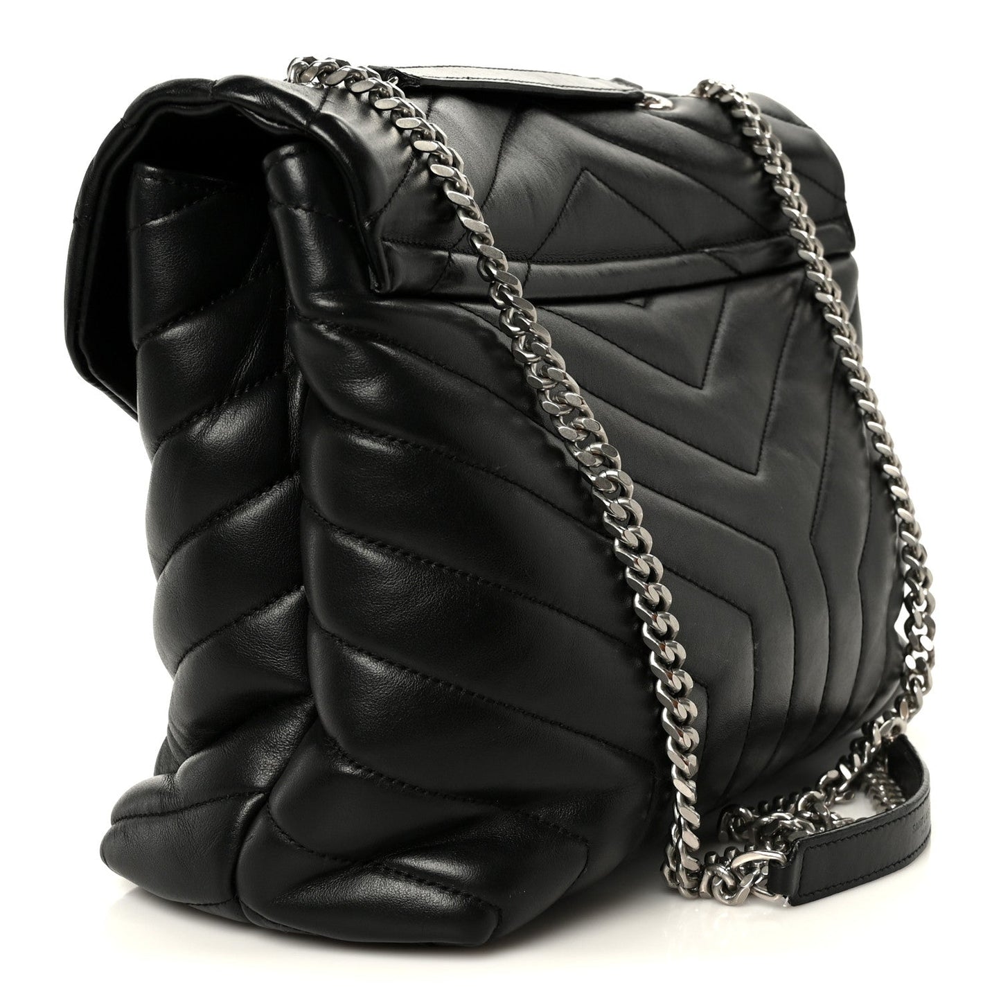 Calfskin Y Quilted Monogram Medium Loulou Chain Satchel Black