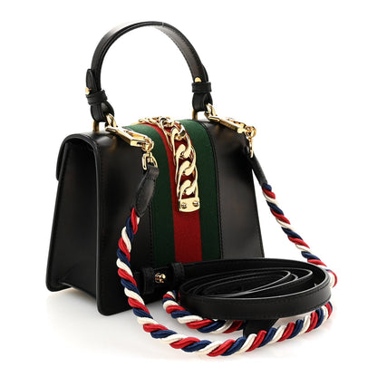 Calfskin Mini Sylvie Top Handle Bag Black