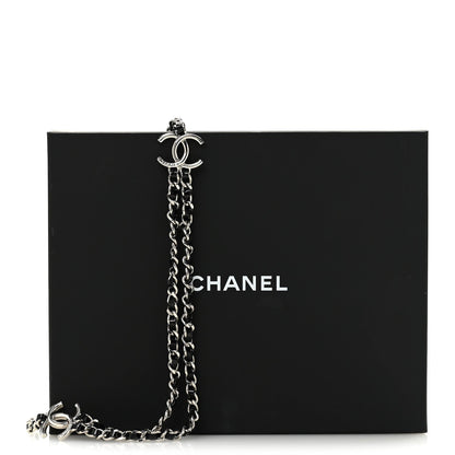 Metal Patent CC Double Chain Necklace Black Silver