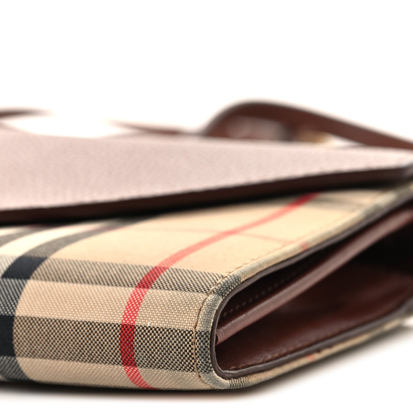 Grainy Calfskin Vintage Check Wallet With Detachable Strap Archive Beige Tan