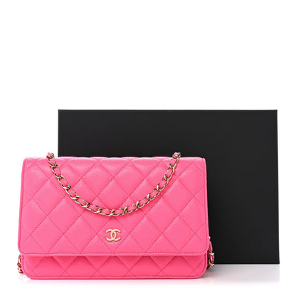 Caviar Quilted Wallet on Chain WOC Fuchsia