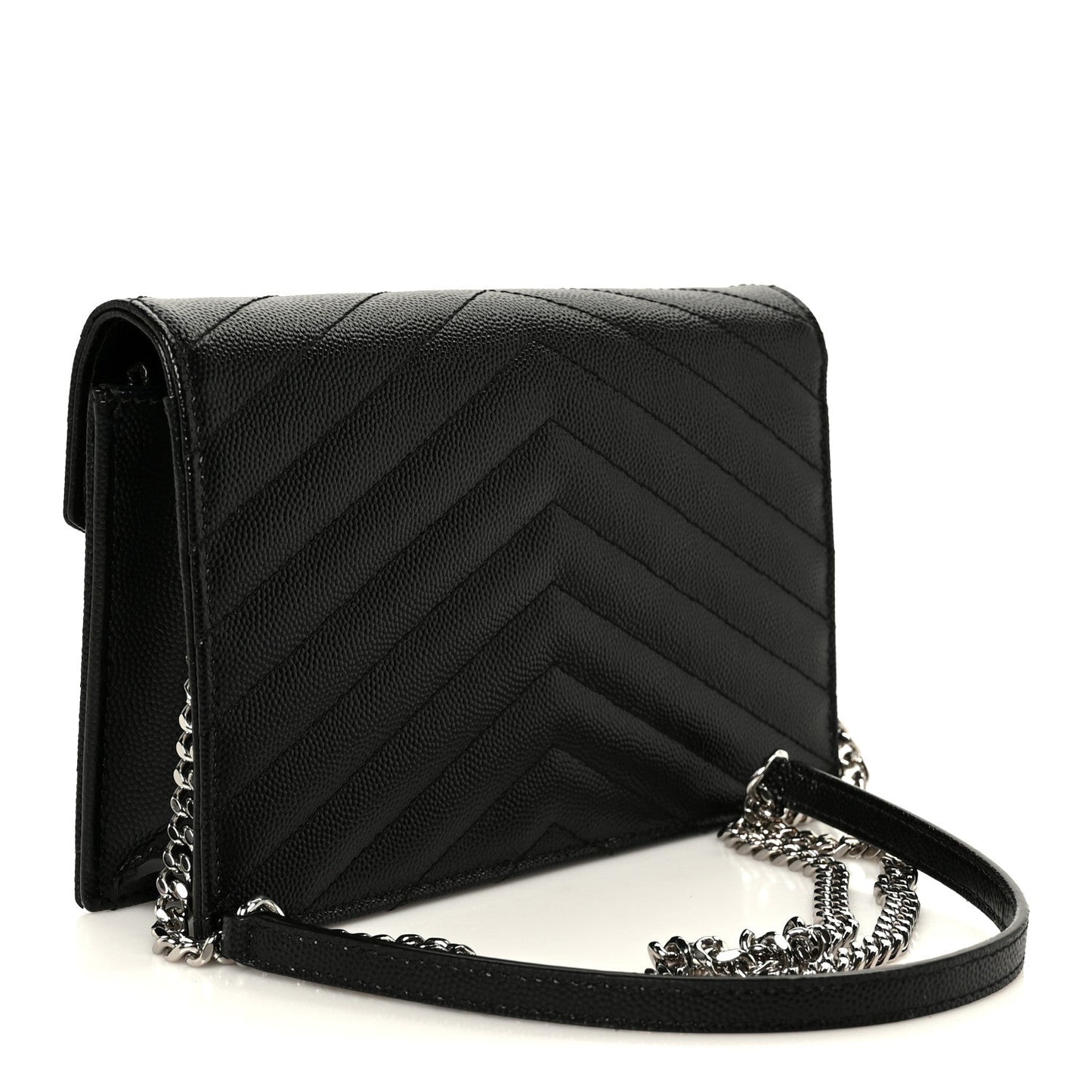 Grain De Poudre Matelasse Chevron Monogram Envelope Chain Wallet Black