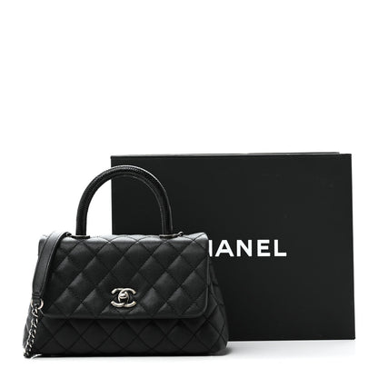 Caviar Lizard Embossed Quilted Mini Coco Handle Flap Black