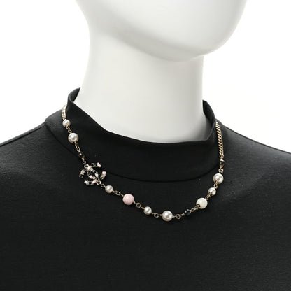 Pearl Beaded CC Necklace Gold Black White Pink