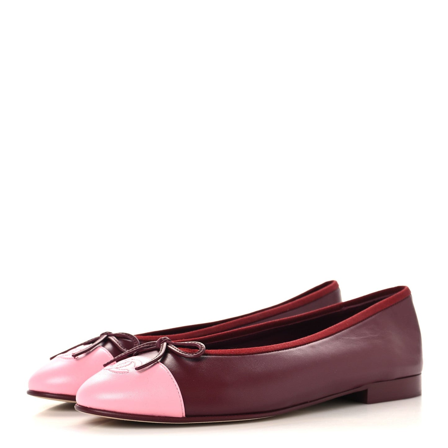 Lambskin Cap Toe CC Ballerina Flats 39 Burgundy Pink
