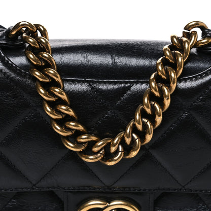 Glazed Calfskin Quilted Medium Perfect Edge Flap Black