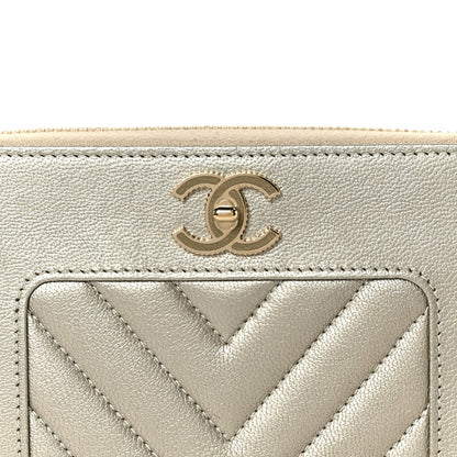 Metallic Sheepskin Chevron Quilted Medium Mademoiselle Vintage Zip Around Wallet Silver