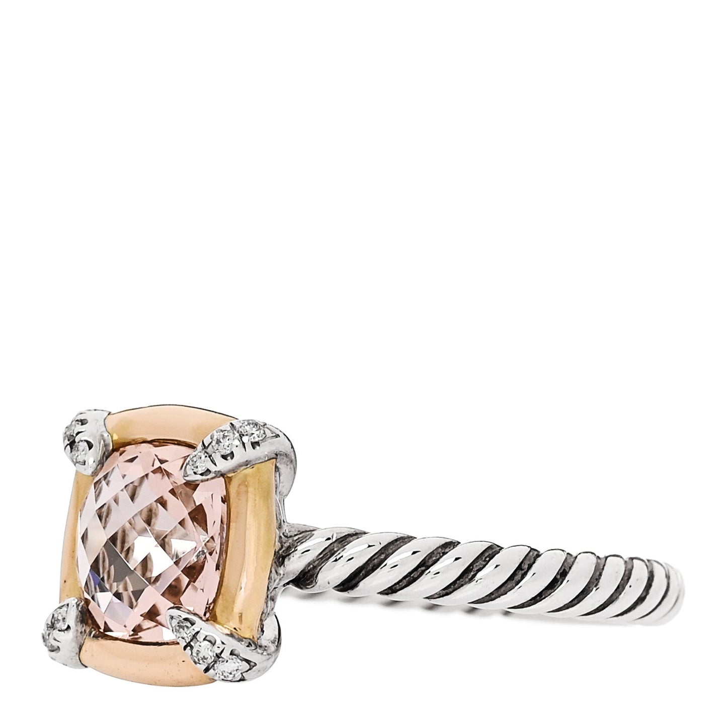 Sterling Silver 18K Yellow Gold Diamond Morganite 7mm Petite Chatelaine Ring 54 6.75