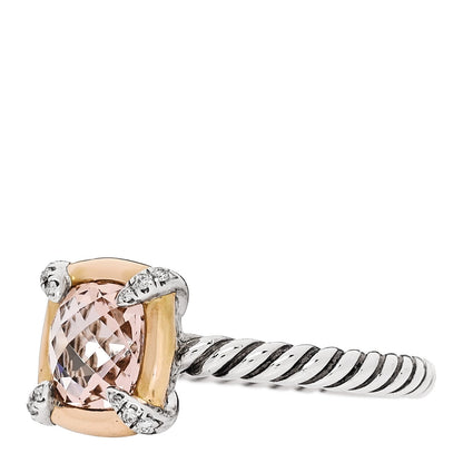 Sterling Silver 18K Yellow Gold Diamond Morganite 7mm Petite Chatelaine Ring 54 6.75