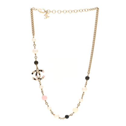 Pearl Beaded CC Necklace Gold Black White Pink