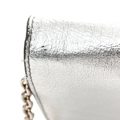 Metallic Crinkled Calfskin Belle de Jour Chain Clutch Silver