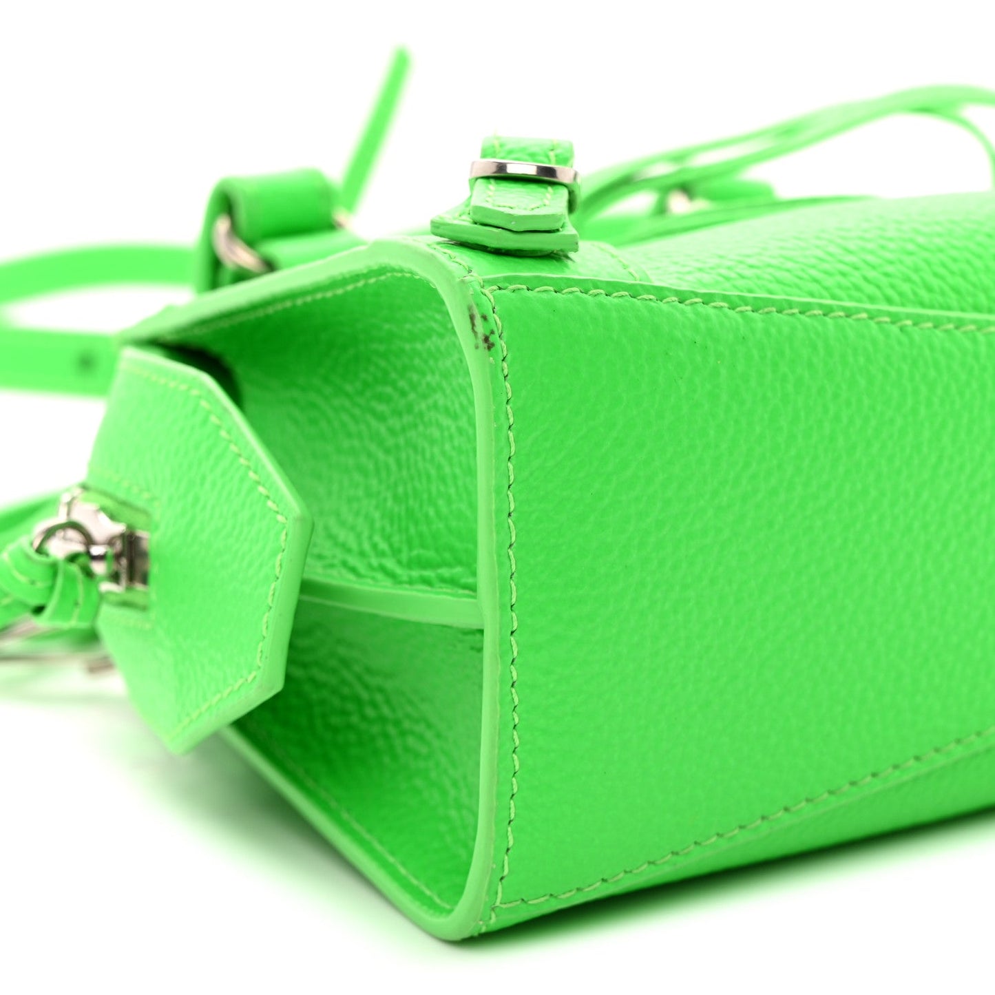 Grained Calfskin Neo Classic Silver Hardware Nano City Crossbody Fluo Green