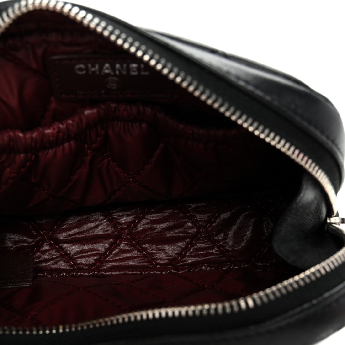 Lambskin Quilted Small Curvy Pouch Cosmetic Case Black