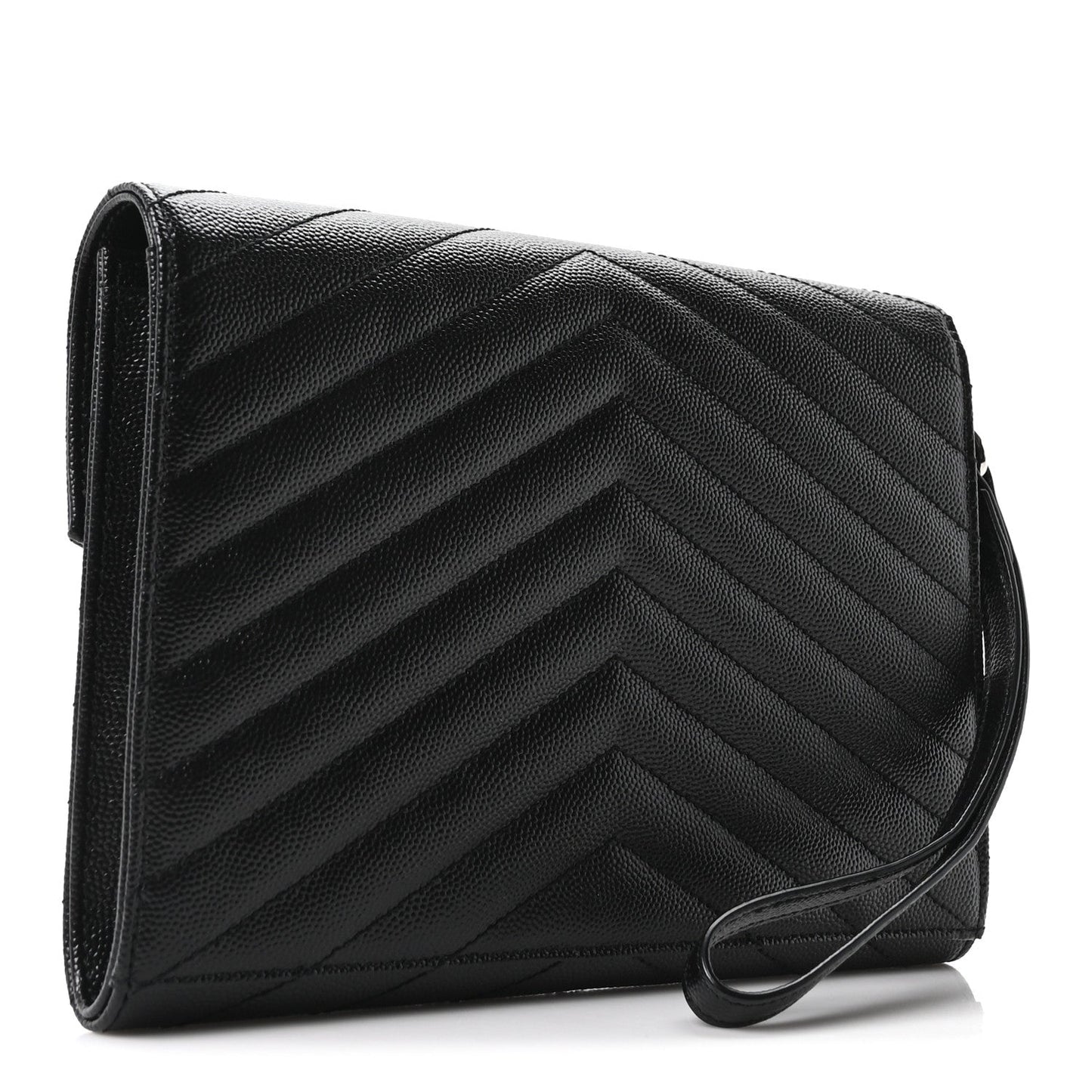 Grain De Poudre Matelasse Chevron Monogram Envelope Clutch Black