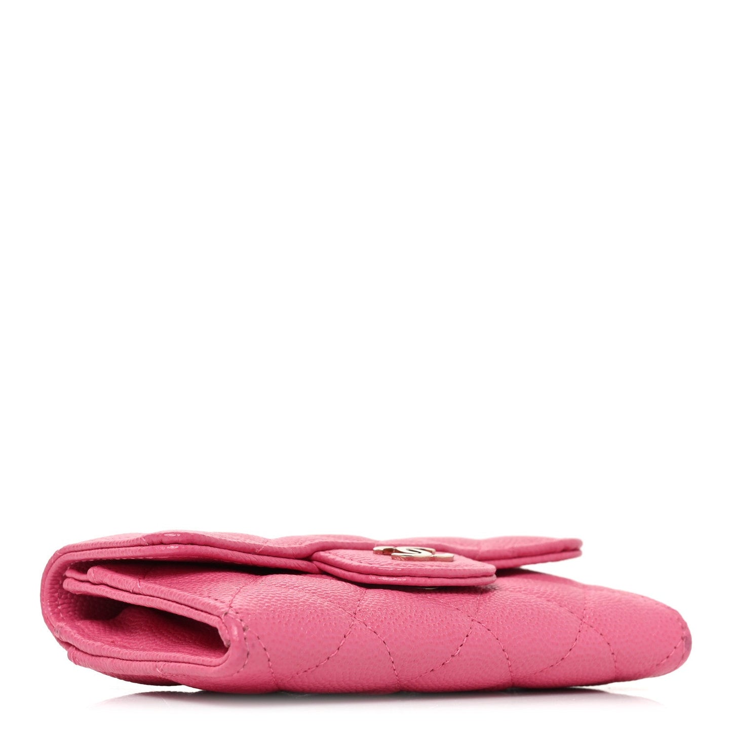 Caviar Quilted Flap Card Holder Wallet Pink