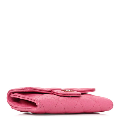 Caviar Quilted Flap Card Holder Wallet Pink