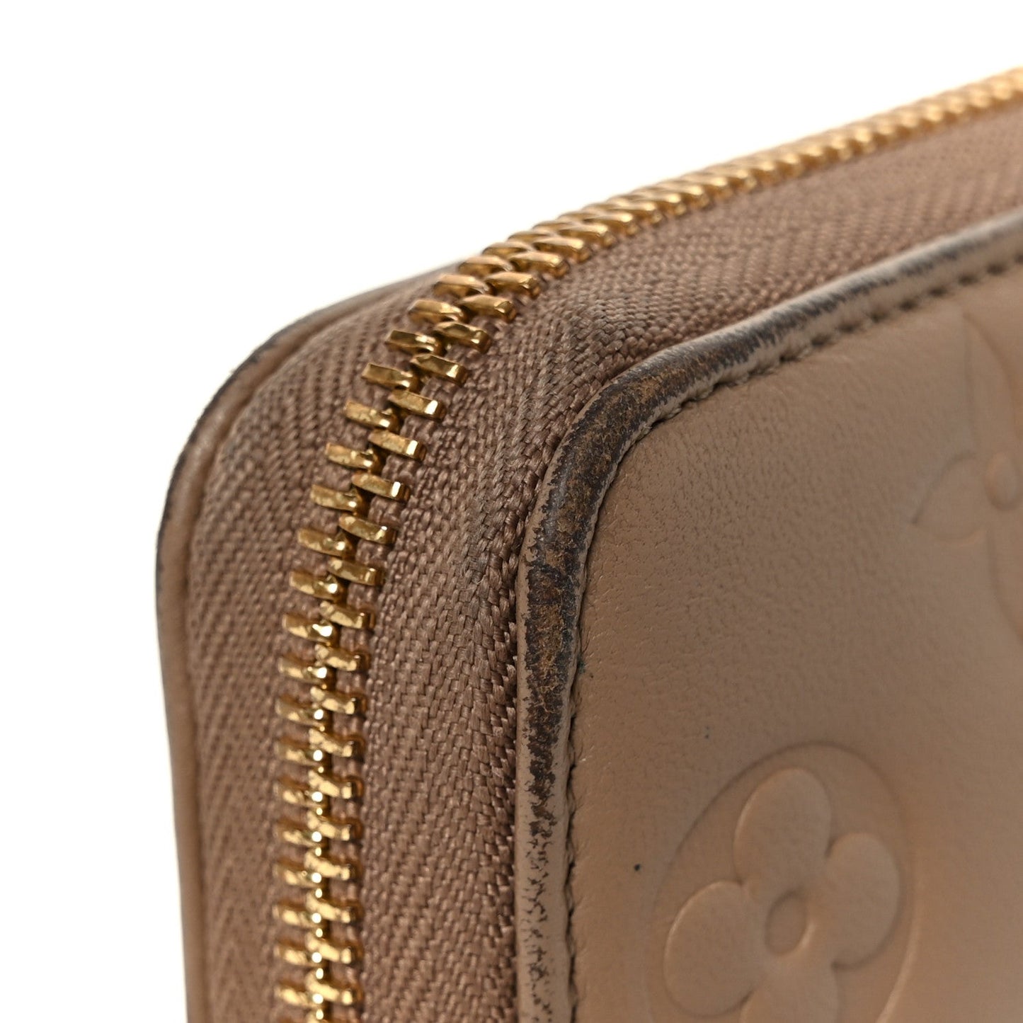 Lambskin Embossed Monogram Coussin Zippy Wallet Taupe