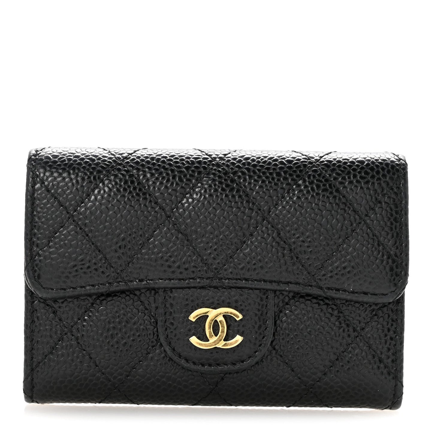 Caviar Quilted Flap Card Holder Black