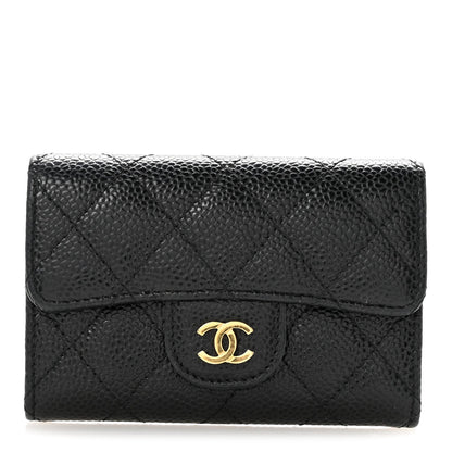 Caviar Quilted Flap Card Holder Black