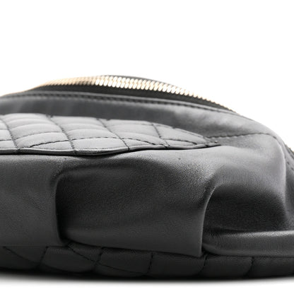 Lambskin Quilted Waist Bag Fanny Pack Black