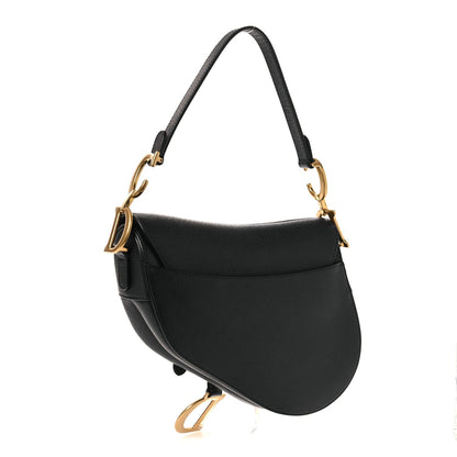 Grained Calfskin Saddle Bag Black