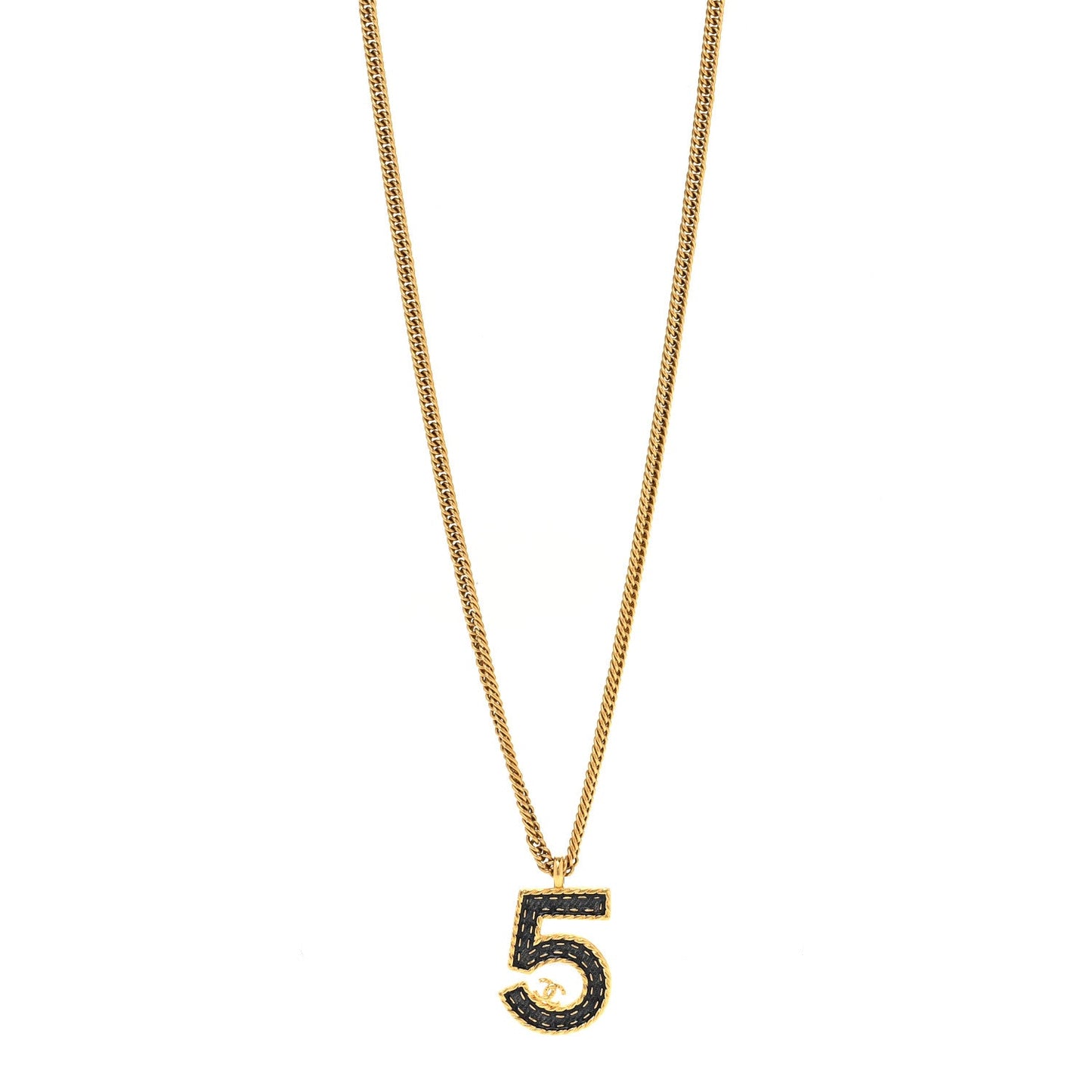 Metal Enamel Denim CC No 5 Necklace Gold Blue