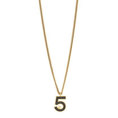 Metal Enamel Denim CC No 5 Necklace Gold Blue