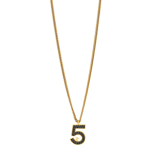 Metal Enamel Denim CC No 5 Necklace Gold Blue