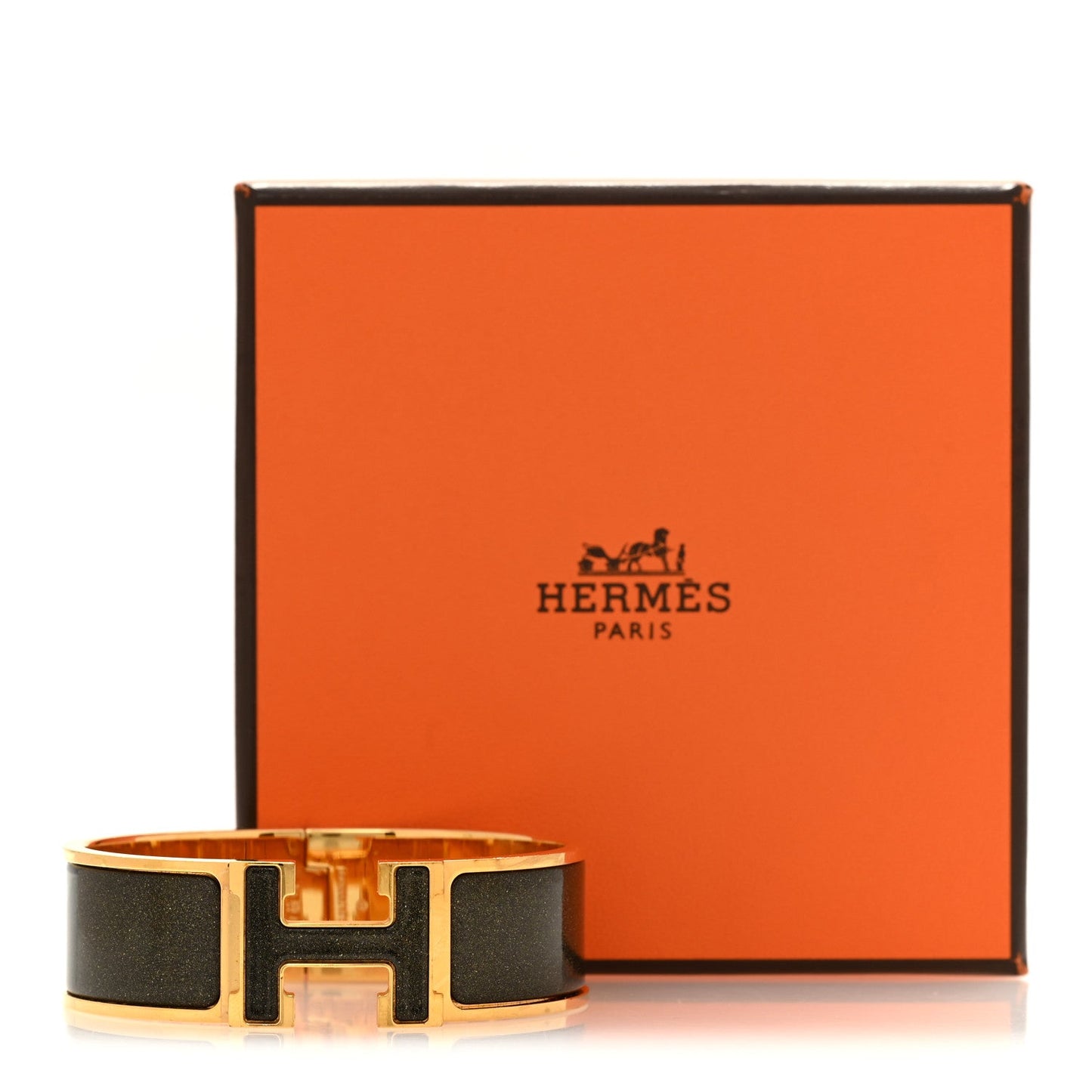 Enamel Glitter Wide Clic Clac H Bracelet GM Black Dore