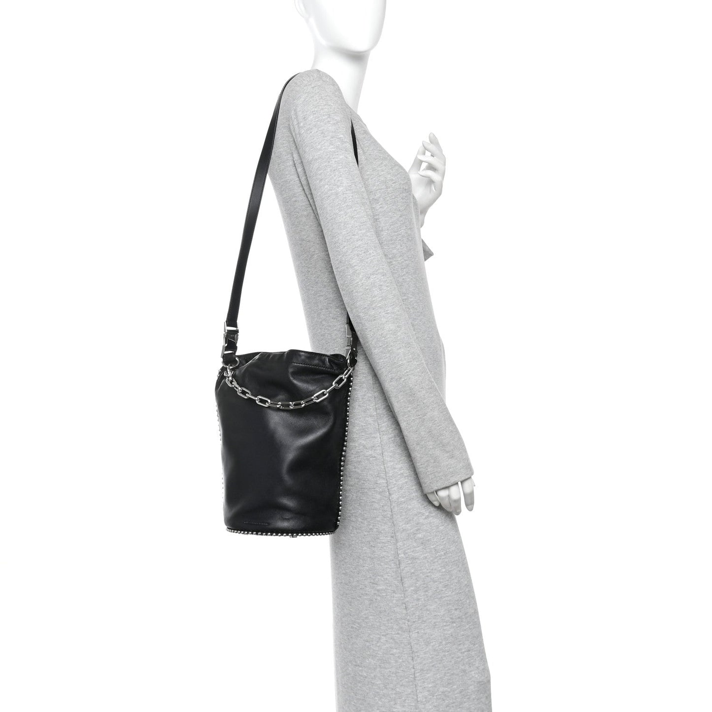 Lambskin Attica Chain Dry Sack Bucket Bag Black