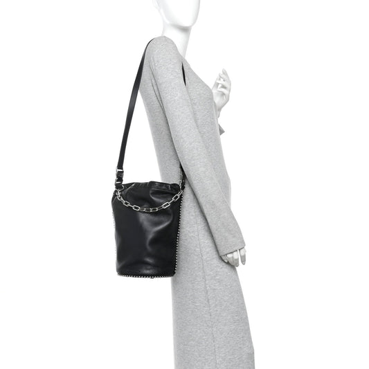 Lambskin Attica Chain Dry Sack Bucket Bag Black