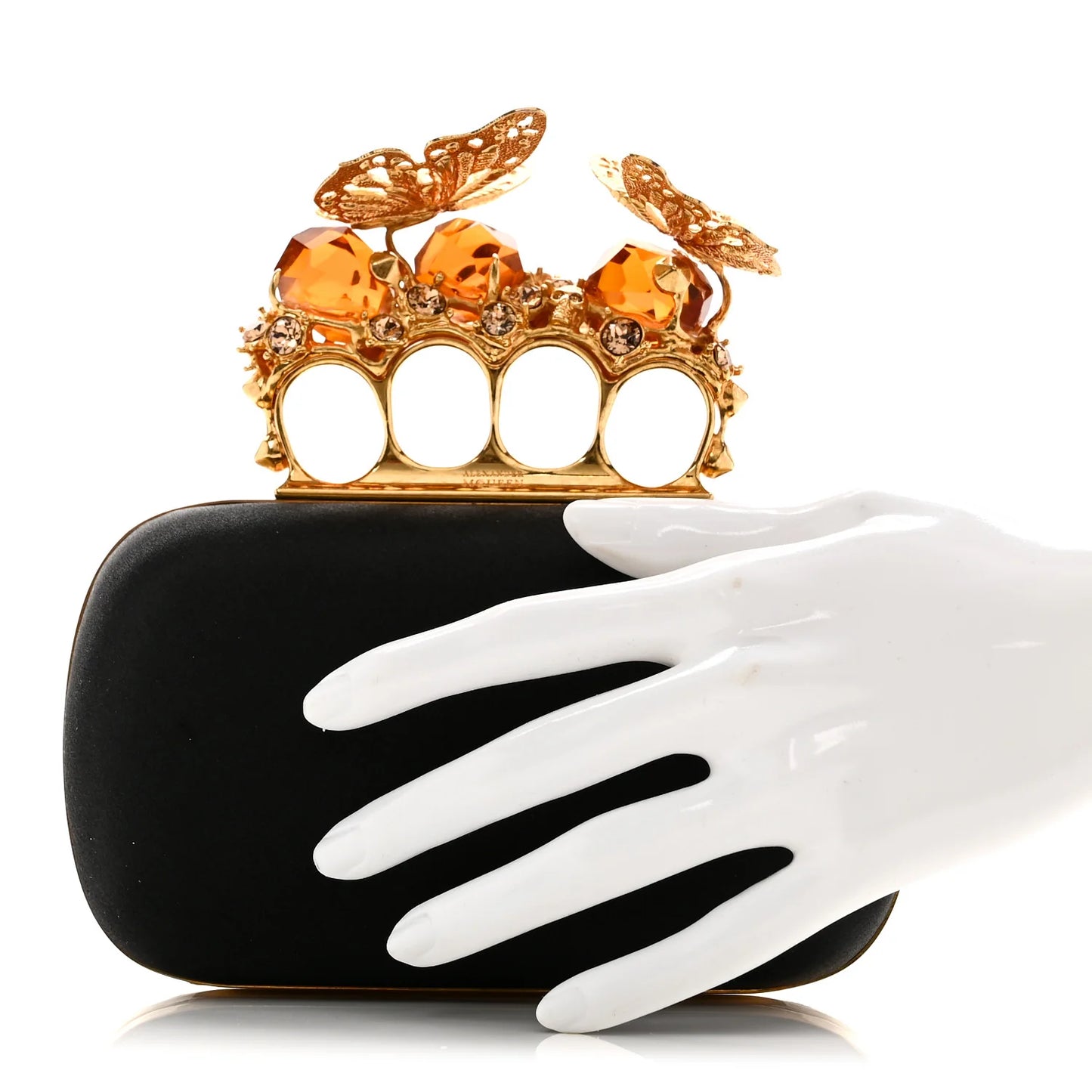 Alexander McQueen Satin Butterfly Knuckle Duster Box Clutch Black