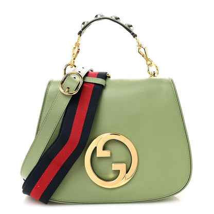 Roxy Calfskin Web Medium Blondie Top Handle Shoulder Flap Bag Salamander Green