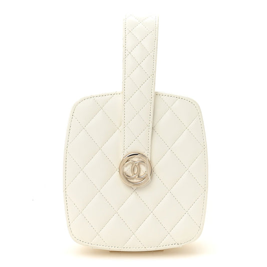 Lambskin Minaudiere Vanity With Handle White