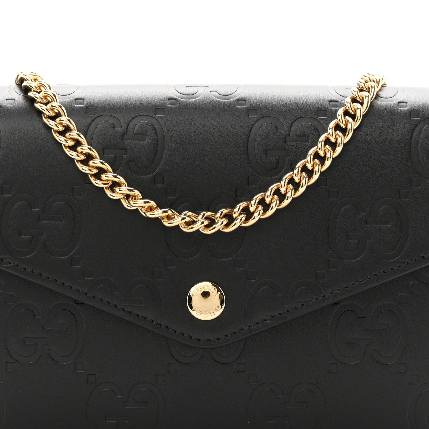 Calfskin GG Debossed Chain Wallet Black
