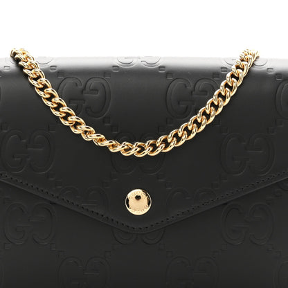 Calfskin GG Debossed Chain Wallet Black