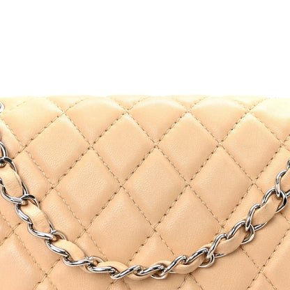 Lambskin Quilted Medium Double Flap Beige