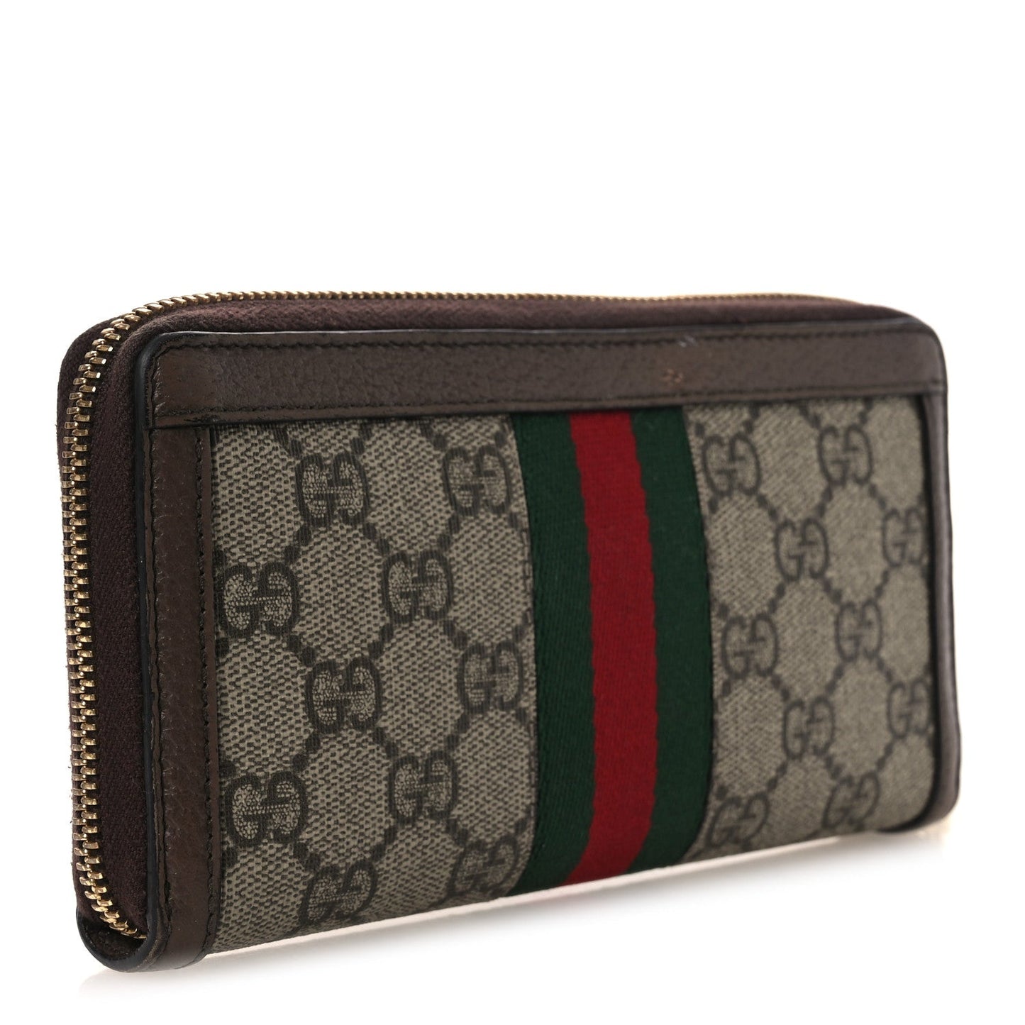 GG Supreme Monogram Web Ophidia Zip Around Wallet Brown