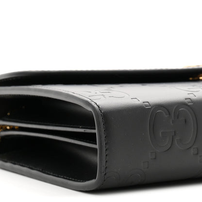 Calfskin GG Debossed Chain Wallet Black
